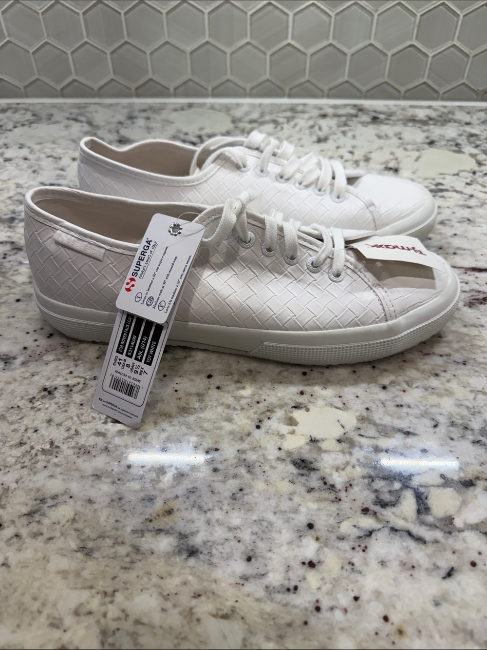 Superga White Woven Low-Top Lace-Up Sneakers